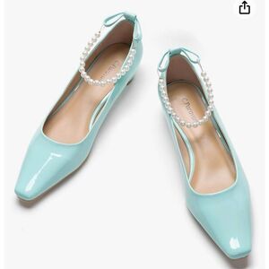C.Paravano Ladies' Chunky Low Heel Pearl Ankle Strap